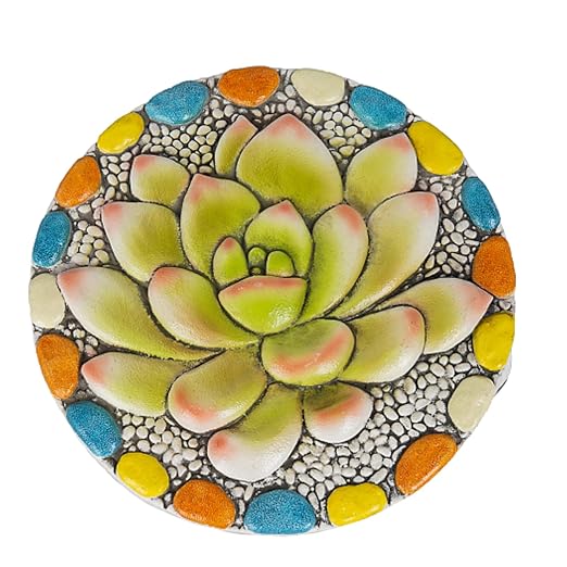 Succulent Pattern Cement Stepping Stones Outdoor - Stepping Stones Pavers for Outside Walkway Stones Multicolored Outdoor Decorative Stone for Garden 0.75 * 10 * 10 Inch LC Lcdecohome