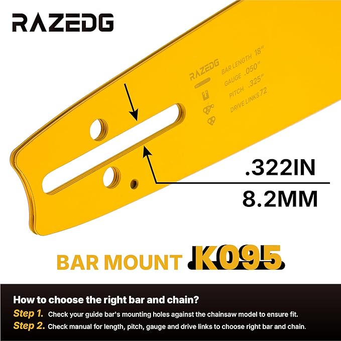 RazEdg18 Inch Chainsaw Bar and Chain Combo, .325" Pitch, 050" Gauge, 72 Drive Links Fits Husqvarna 435, 440, 545, 345, 350, 51, 55 RANCHER, and 550XP (1 Bar + 3 Chains)