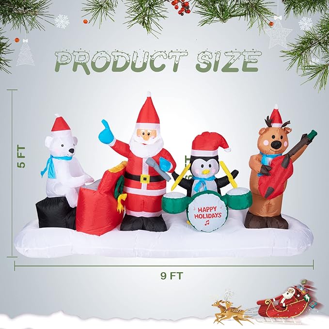 9 FT Long Christmas Inflatable Santa Reindeer Penguin Polar Bear Outdoor Decorations, Inflatables Christmas Blows up Yard Decorations with Built-in LED Lights for Party Holiday Outdoor Decor