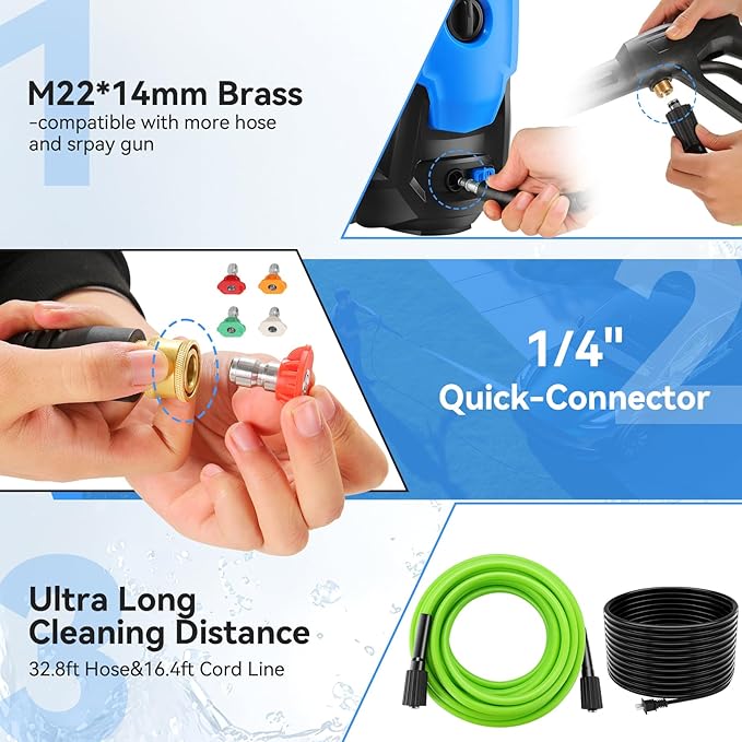 Pressure Cleaner 5000 PSI 4.0GPM Portable Power Cleaner with 4 QC Nozzles, 500ML Foam Cannon for Cars/Fences/Driveways/Home/Patios Cleaning, Blue