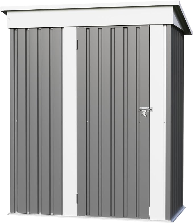 Furniwell 5x3 FT Outdoor Storage Shed, Metal Garden Sheds Outdoor Storage House with Single Lockable Door for Backyard Patio Lawn, Gray