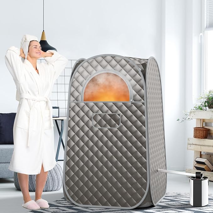 COSTWAY Portable Steam Sauna, Full-Body Personal Sauna Tent w/ 3L Steam Generator, Foldable Chair, Foot Massager, Timer, Remote Control, Indoor Pop-up Sauna Tent for Home Spa Relaxation (Gray)
