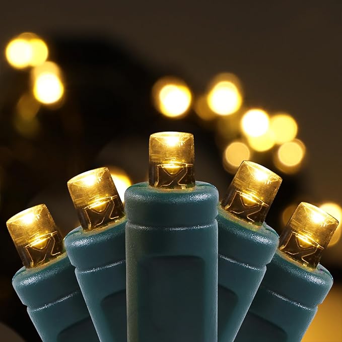 100 LED 5MM Warm White Christmas Lights, 33FT Indoor/Outdoor String Light, Mini Lights for Garden, Patio, Christmas Trees - Green Wire, Commercial Grade, UL Listed