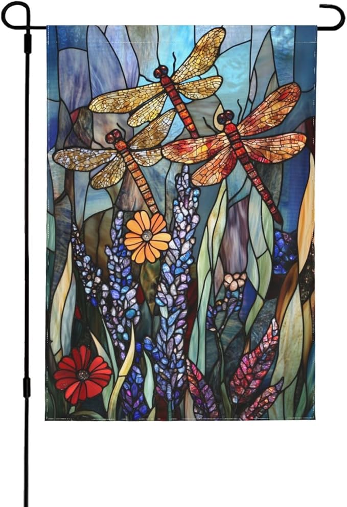 Dragonfly Flower Garden Flag Vertical Double Sided Outdoor Yard Flags 12.5x18 Inch Burlap Banners Vertical Double Sided for Outdoor Decor Lawn