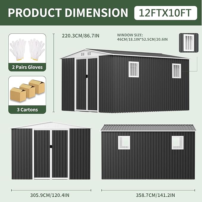 10FT x 8FT Outdoor Storage, Metal Anti-Corrosion Utility Tool House with Lockable Door & Shutter Vents，Outdoor Waterproof Garden Tool Storage Sheds