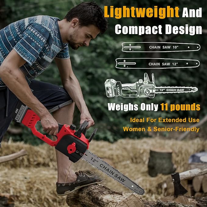 Mini Chainsaw Cordless for Milwaukee 18V Battery, Brushless Electric Chainsaw 12"/ 10" with Auto Oiler & Security Lock, for Tree Trimming, Branch Wood Cutting (Tool Only)
