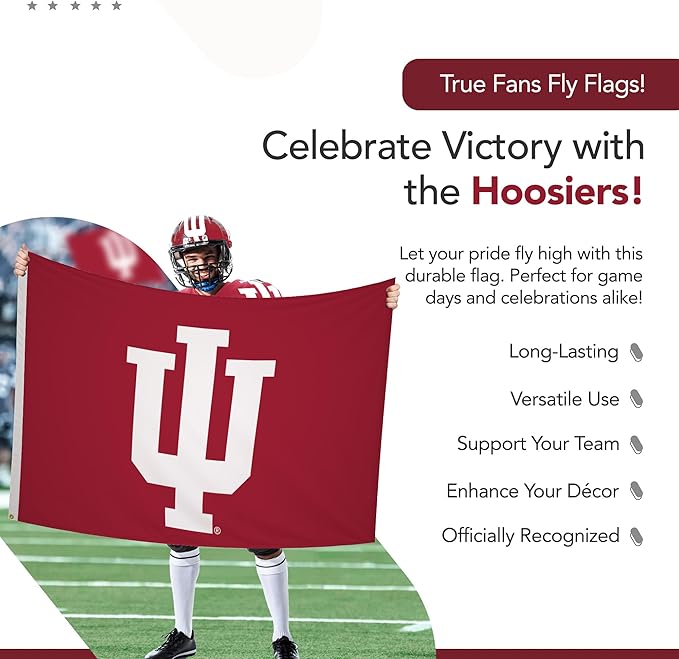 Indiana Hoosiers College Sports Printed Flag - NCAA Licensed - Nylon - School Banner (Red) (4' x 6')