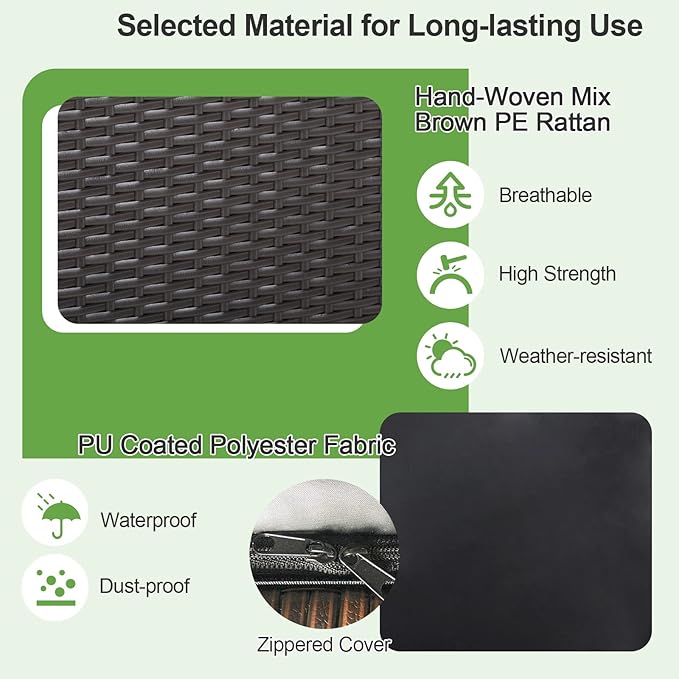 HAPPYGRILL Outdoor Storage Deck Box, 72 Gallon Square Wicker Patio Rattan Storage Container with Zippered Liner & Safe Pneumatic Rod, Outdoor Wicker Deck Box for Garden Tools Cushions