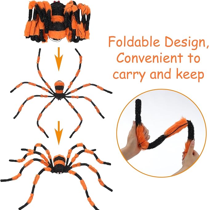Giant Spider Halloween Decorations, 60” Big Black Lighted Halloween Spider with Red Eyes 56 LED Orange Lights Timer for Spiderweb Indoor Outdoor Yard Party Haunted House Decoration
