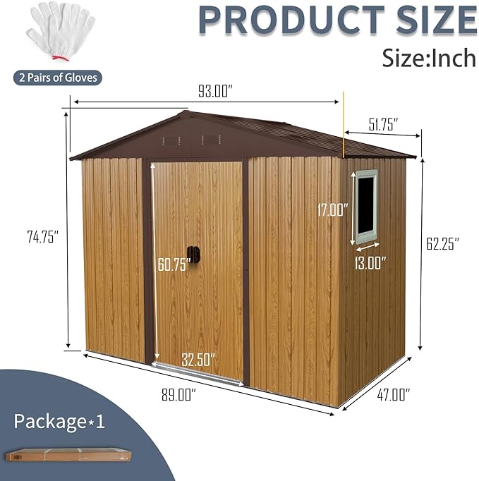 8x4 ft Outdoor Metal Storage Shed with Floor Foundation and Window, Lockable Galvanized Steel Tool Shed with Sliding Door and Air Vent, Waterproof Garden Storage House for Backyard, Patio