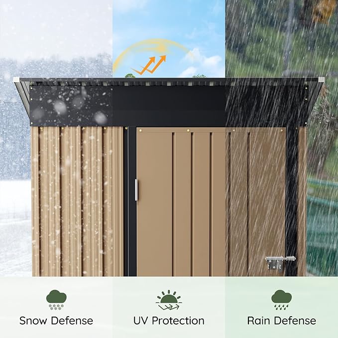 3x5 FT Outdoor Metal Storage Shed, Single Door, 1 Clear Window, Tool Shed for Garden, Patio, Backyard Brown