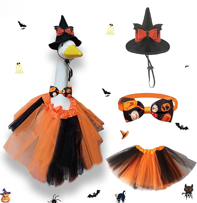 Porch Goose Outfits for 23" Plastic Porch Goose Halloween Pumpkin Outfit Goose Clothes for Cement Goose for Indoor Outdoor Garden Yard Lawn Patio Art Decor(NGQ)