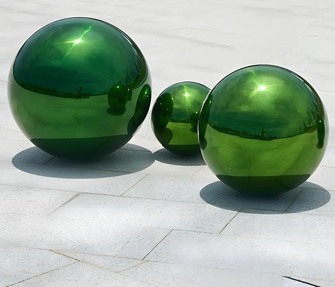 Stainless Steel Gazing Globe Mirror Ball, Decorative Gazing Balls for Garden, Reflective Smooth Garden Ball Sphere for Outdoor Yard Decoration (Green, Dia: 6 inch)