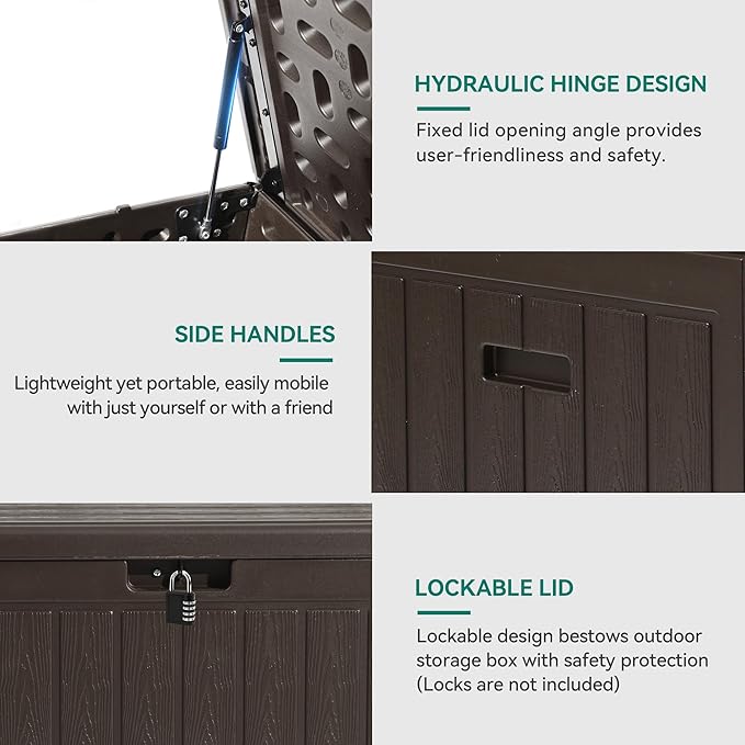 YITAHOME 90 Gallon Large Deck Box with Side Handles, Outdoor Double-Wall Storage for Patio Furniture Cushions, Garden Pool Accessories, Waterproof & Lockable