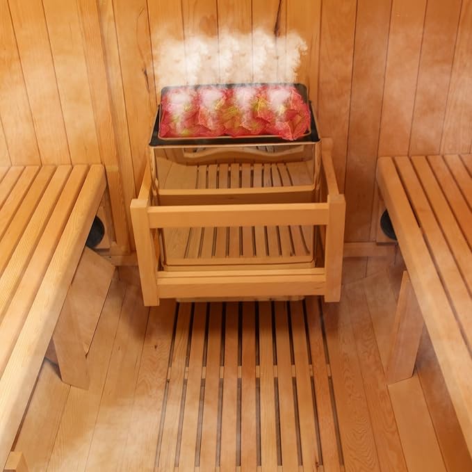 Outdoor Barrel Sauna, 8 Person Wooden Steam Sauna Room with 6kw Toule Electric Heater with Stone, Canadian Red Ceder, Asphalt Shingle Roof (Red Ceder)