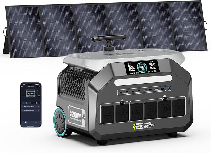 IEE P3200 Solar Generator With 500W Solar Panel, 2048Wh/3200W Power Station(6400W Peak),1800W Super Fast Charging,APP Control Emergency Power Station for Home, Camping, Power Outages