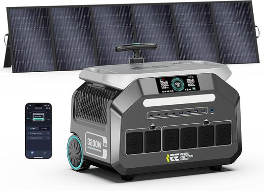 IEE P3200 Solar Generator With 500W Solar Panel, 2048Wh/3200W Power Station(6400W Peak),1800W Super Fast Charging,APP Control Emergency Power Station for Home, Camping, Power Outages