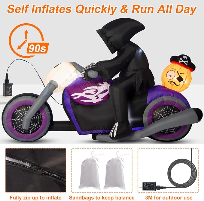 Sizonjoy Halloween Inflatables Black Rider with Pumpkin, 6 FT Halloween Decorations with Built-in LEDs, Halloween Blow Up Yard Decorations for Indoor Outdoor Party Garden