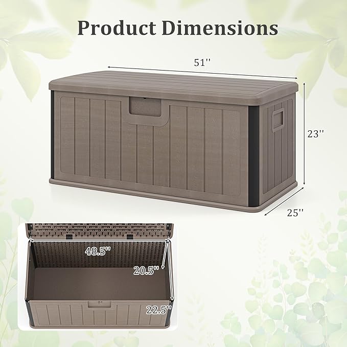 Tangkula 100 Gallon Outdoor Storage Box, Resin Outdoor Storage Bench with Lockable Lid, Waterproof Deck Box for Garden Tools, Pool Accessories, Cushions