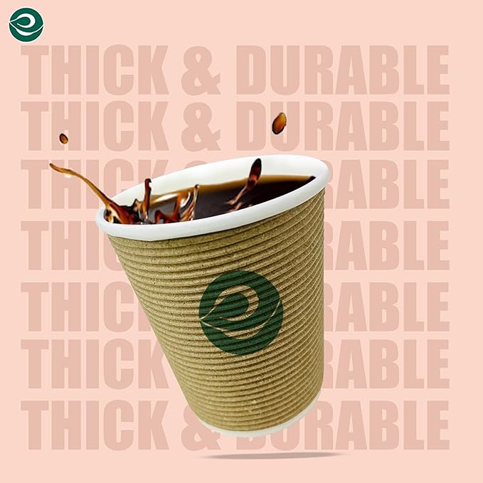 ECO SOUL 12oz Compostable Ripple Cups (100 Pack) – Biodegradable Paper Cups, Non-Toxic Disposable Cups for Hot Drinks, To-Go Coffee Cups, Eco-Friendly & Ripple Paper Cups