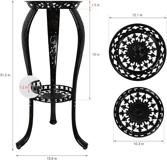 Ufine 2 Tier Metal Plant Stand Indoor Outdoor Iron Art Flower Pot Holder Tall Plant Display Rack for Corner Porch 2-Pack, Black
