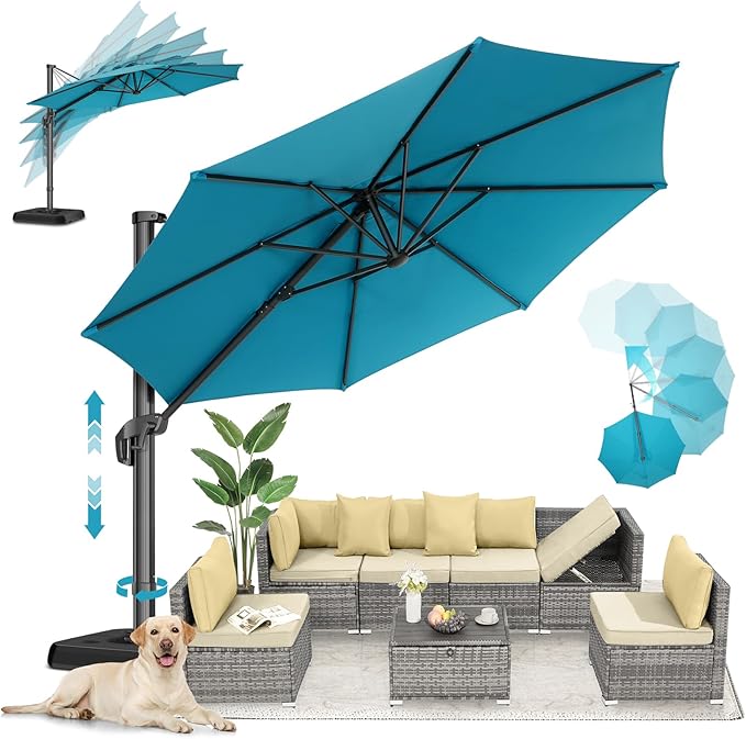 HOTIME10ft Patio Umbrella Cantilever Umbrella - Upgrade and Intensify - with 360 Rotation and 5 Angles Adjustment - Aluminum Offset Pool Umbrella Square Outdoor Umbrellas for Patio Garden Deck