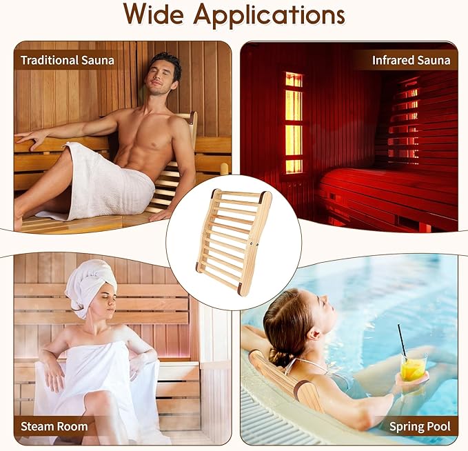 Sauna Backrest Infrared Sauna Accessories Wooden Sauna Back Support with Anti-Slip Rubber S-Shaped Comfortable Back Rest for Any Barrel or Infrared Sauna
