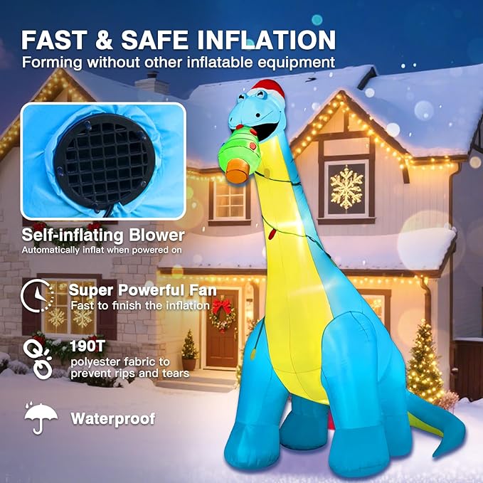 Christmas Inflatable Outdoor Decorations, 10FT Giant Inflatables Dinosaur Yard Decor with Hat & Christmas Tree, LED Lights Blow up Holiday Decorations for Indoor Outside Lawn Garden