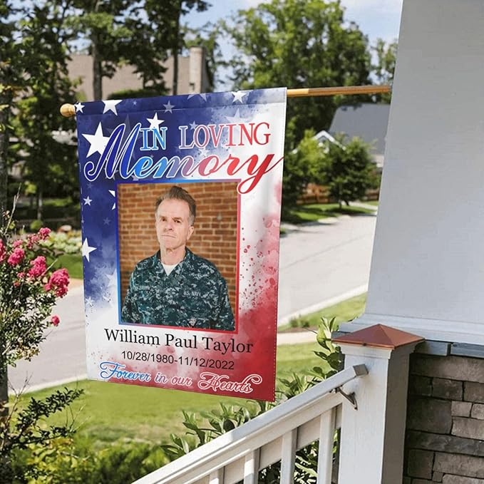 Custom Memorial Flag Personalized Garden Flag for Cemetery in Loving Memory with Photo Name Date Memory Garden Flags For Loss of Loved One Lawn Outdoor Double Sided Yard Flags (Memorial Funeral Flags 3, 28x40(in))