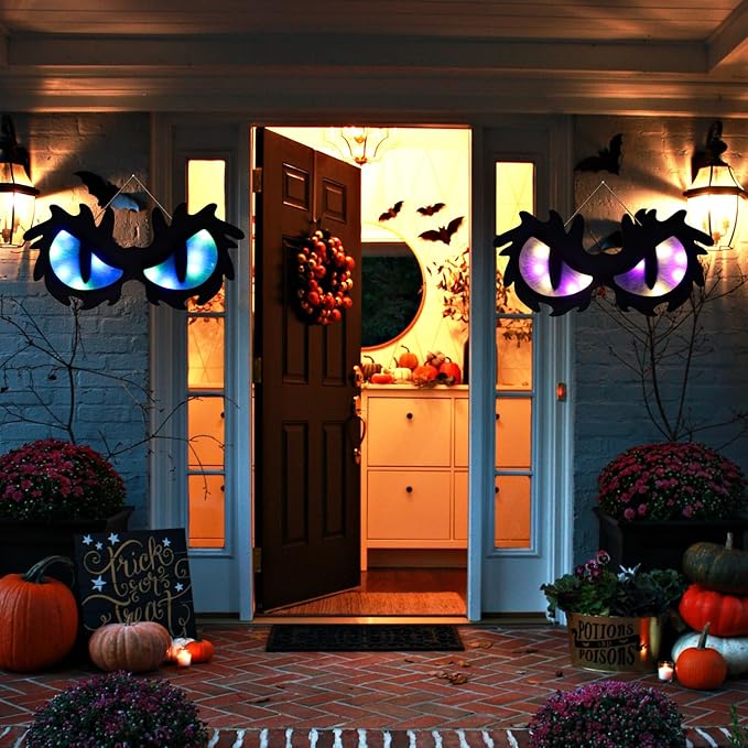 Halloween Decorations Spooky Eyes Lights - 21 Inch Large Wooden Window Eye Lights with 8 Color Modes for Halloween Decor Indoor Home,Wall,Window,Trees (Style - C)