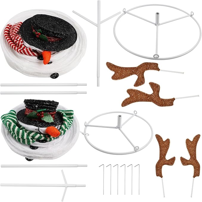 Juegoal Set of 2 Lighted Christmas Snowman Decorations, 3.5+2.3FT Outdoor Collapsible White Snowmen with LED Lights, Pre-Lit Pop Up Xmas Yard Display, Plug in for Holiday New Year Winter Lawn Garden