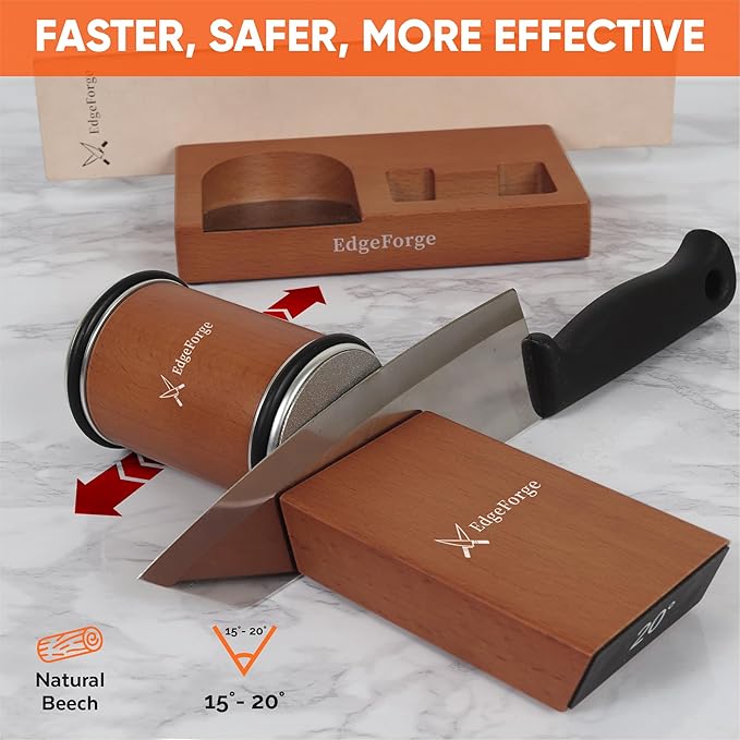 Rolling Knife Sharpener Set with Two Extra Disc, Leather Strop and Stand - Elegant Gift for Chefs & Cooks - Knife Sharpening Kit for Kitchen & Pocket Knives