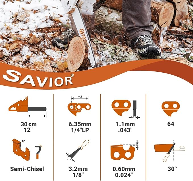 Savior 71PM3-64 12 Inch Pole Saw Chain, 1/4" Pitch .043" Gauge 64 Drive Links for 3670-005-0064, 12 Inch Chainsaw Chain Fits Stihl MSA120 C-B MSA140 C-B MSA160 C-B MSA 60 C-B and More