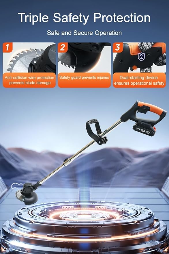 Cordless Weed Wacker,Lightweight Adjustable Design,Electric Weed Eater,2 Batteries,Safer Yard Work,Grass Trimmer Cordless for Lawn, Garden, Yard GCJ-Black