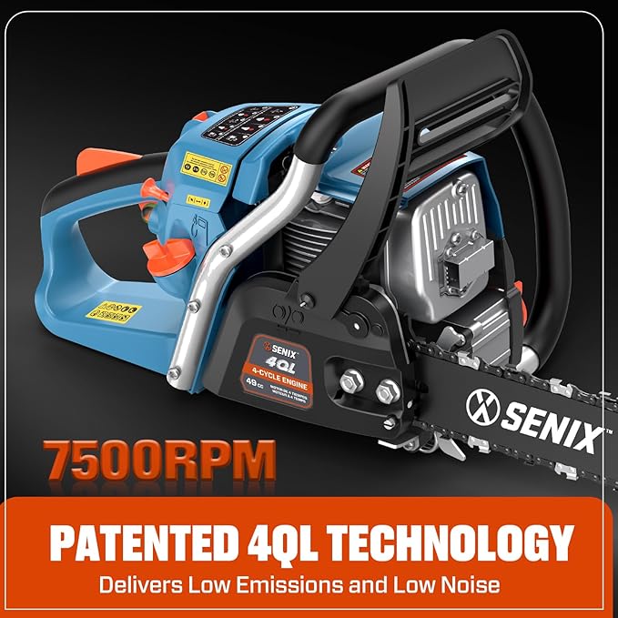 SENIX 18" Gas Chainsaw 49cc Gas Powered Chainsaws, Cordless Chain Saw for Wood Cutting and Tree Trimming, Loop Handle, CS4QL-L1