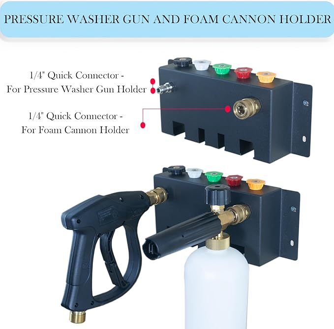 Pressure Washer Gun Holder-Foam Cannon Holder-for Foam Cannon,Pressure Washer Nozzle Tip and Pressure Wand Extension Storage Rack(fit 1/4" Quick Connector)
