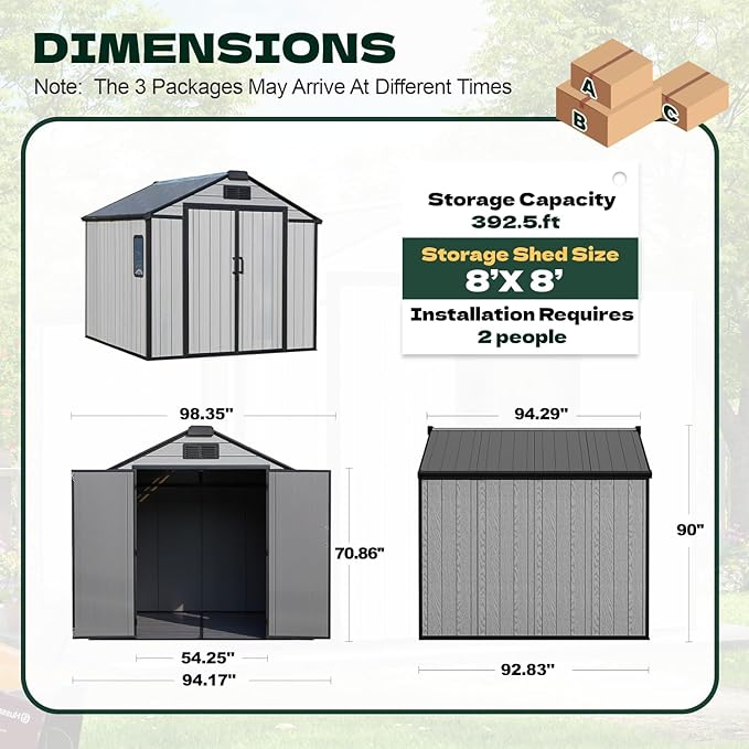 MELLCOM 8 x 8 FT Resin Storage Shed with Floor, Outdoor Storage Tool Shed with Windows and Lockable Door for Pool Supply, Bike, Lawnmower