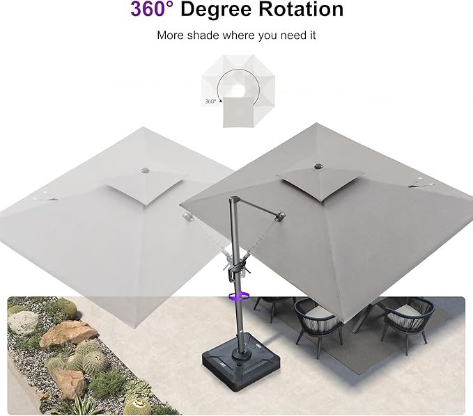 PURPLE LEAF Cantilever Umbrella with Base Included 9' X 12' Outdoor Double Top Deluxe Rectangle Patio Umbrella Offset Hanging Outdoor for Garden Umbrella Cast Ash