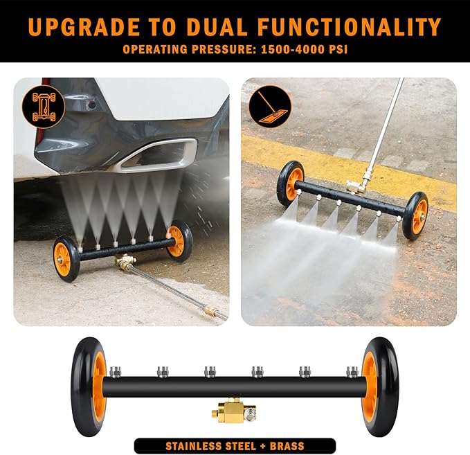 Undercarriage Pressure Washer Attachment with 6 Nozzles, Siebwin 16" Dual-Function Water Broom for Pressure Washer Undercarriage Cleaner with 3 Pieces Extension Wand, 4000 PSI, 1 Adapter