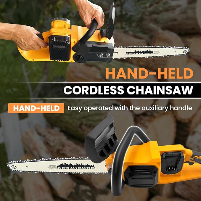 Cordless Chainsaw 16 inch 40V (2 x 20V MAX),Compatible for Dewalt Battery, Auto-Oiler, Brushless Hand-held Chain Saw for Wood Cutting, Battery Tree Saw for Tree Trimming/Pruning(Tool Only)