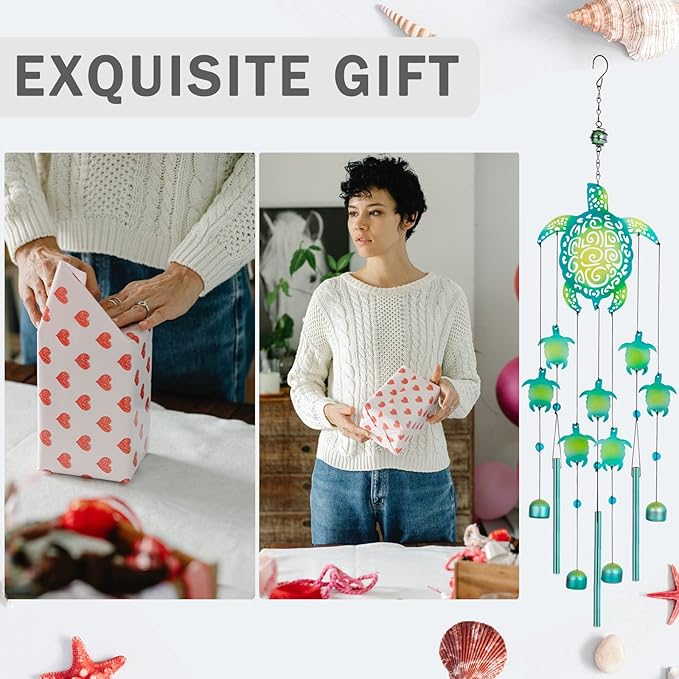 Sea Turtle Wind Chimes - Memorial Gift for Mom, Outdoor Garden Decor, Turtle Lover Gift