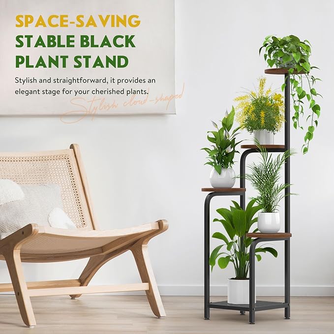 TOSKING 5 Tier Metal Plant Stand Indoor 48''H Tall ,Heavy Duty Plant Shelf , Corner Shelf Flower Pot Stand for Outdoor Plant Stand for Living Room Balcony Garden Patio Bedroom (5 Tier-Brown)
