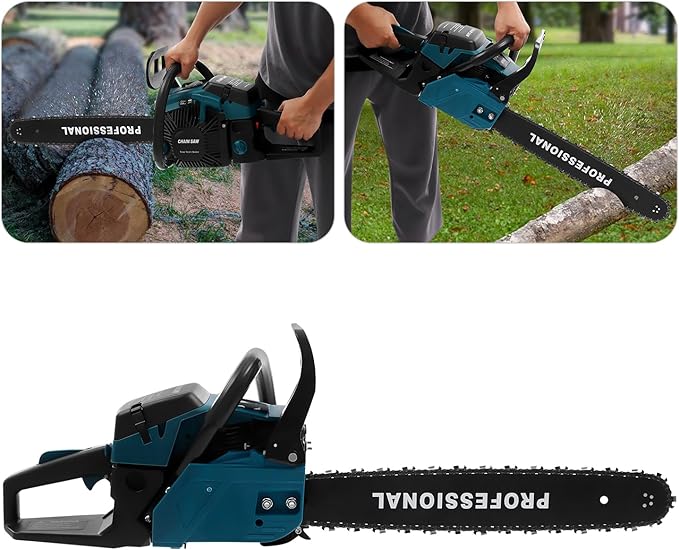 58cc Gas Chainsaw 20 Inch Gas Powered Chainsaws 2 Stroke Handed Petrol Gasoline Chain Saw Cordless Petrol Gas Chain Saws for Cutting Wood Outdoor Garden Farm Home