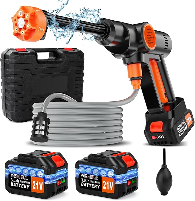 Battery Pressure Washer, Electric Power Washer Cordless, Portable Car Pressure Washer Handheld with 6-in-1 Nozzle,17FT Drain Hose,Power Cleaner for Patio Floor Fence Deck Indoor