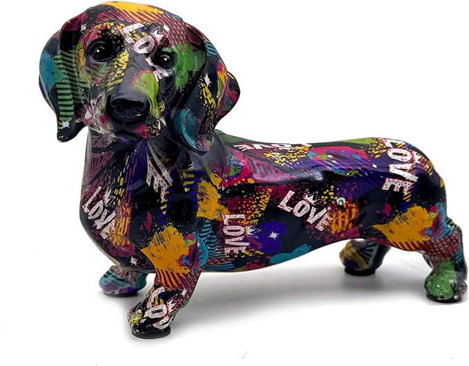FUNSXBUG Colorful Dachshund Dog Statue Art Figurines Sculpture Collectibles Home Office Desktop Decor Outdoor Garden Display Decoration (Dachshund Dog 4)