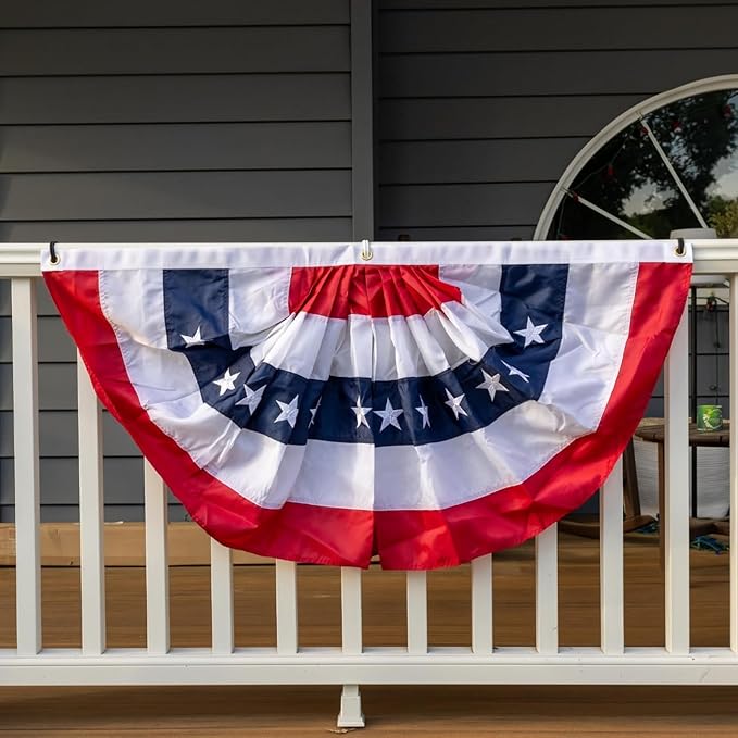 ROTERDON American Flags Bunting 2x4 Ft, 4th of July Decorations Outdoor, Red White and Blue Buntings Decorations, USA Patriotic Half Fan Bunting Flag with Embroidered Stars