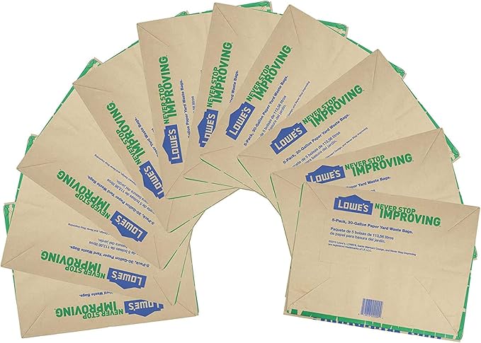 Lowes 30 Gallon Paper Lawn and Leaf Trash Bags, 5 Count (Pack Of 3) 15 Total
