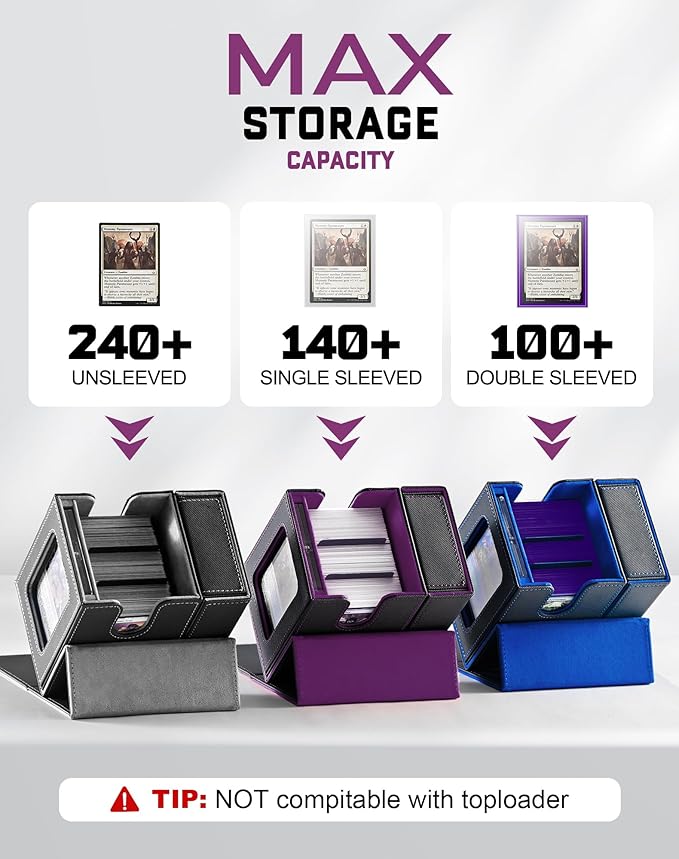 ZLCA MTG Commander Deck Box with Display Window, Deck Box Holds 100 Double-Sleeved with Dice Tray & 35pt Magnetic Card Holder（Black& Purple）
