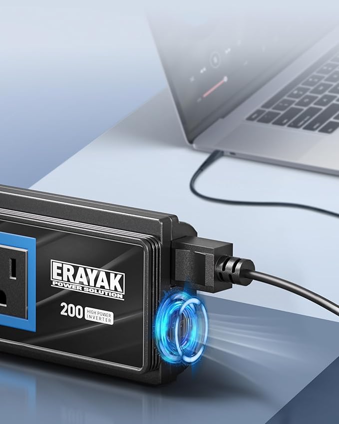 ERAYAK 200W Car Power Inverter, 12V to 110V Cigarette Lighter Adapter to Wall Plug, with AC Outlets & USB C Fast Charger, Car & Truck Accessories for Road Trips