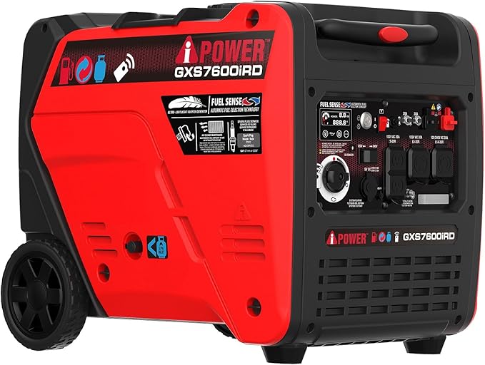 A-iPower 7600-Watt Dual Fuel Inverter Generator Remote Start, Power Supplies with 322cc OHV Engine, CO Sencsor, Gas and Propane Powered, for Backup Home Use, Tailgating, RV, Power Outages(GXS7600iRD)